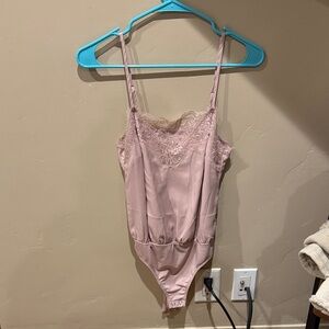 Elegant Lace Trim Pink Bodysuit